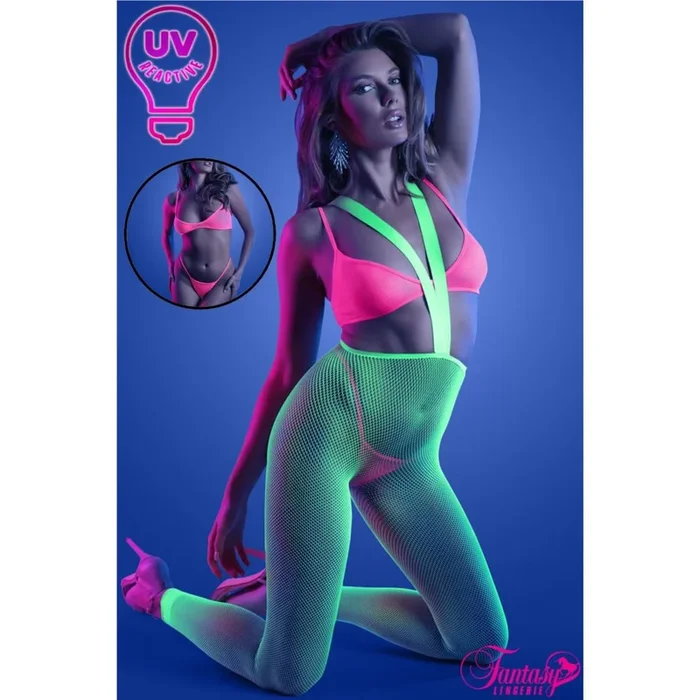 Glow UV Reactive Bodystocking & Bra & Panty Set by Fantasy Lingerie