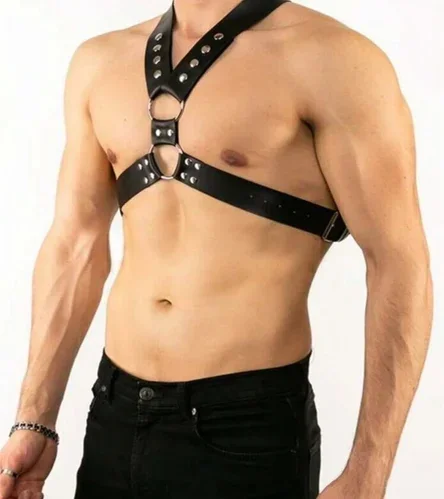 Harness Men Strap Costume Sexy Shoulder Bondage Chest Lingerie PU Leather Belt E