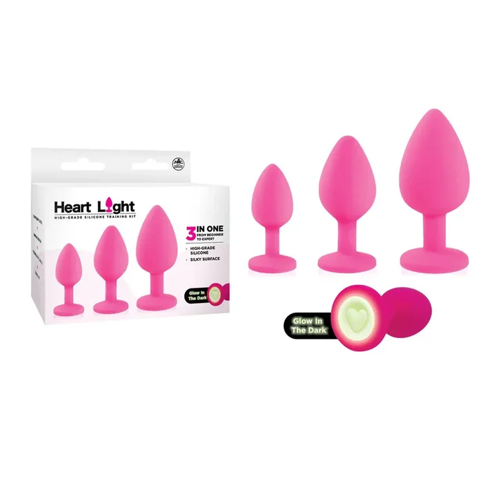 Heart Light – – Butt Plugs with Glow in Dark Bases – Set of 3 Sizes