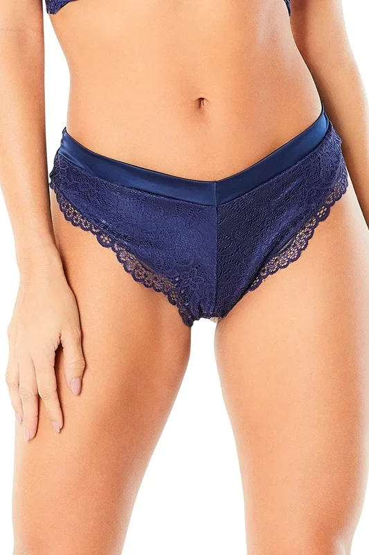 High Leg Lined Thong With Crossing Back Straps – Estate Blue – Small