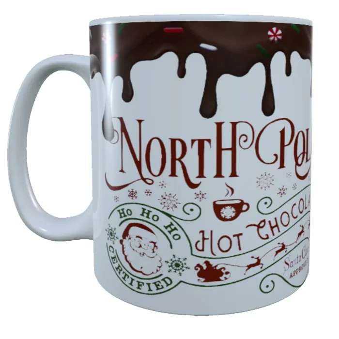 Hot Chocolate, North Pole, Reindeer, Santa Clause, 15 oz Mug