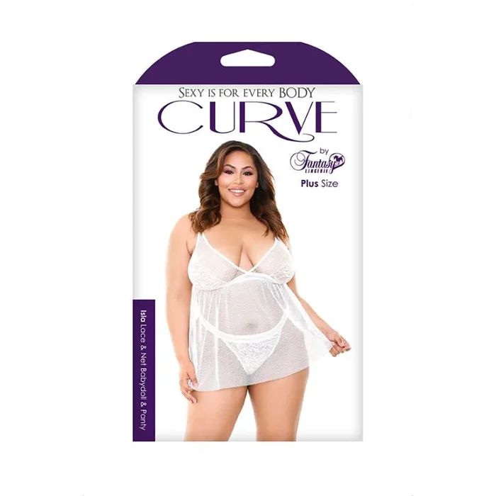 ISLA LACE & NET BABYDOLL WITH MATCHING PANTY M/LARGE WHITE