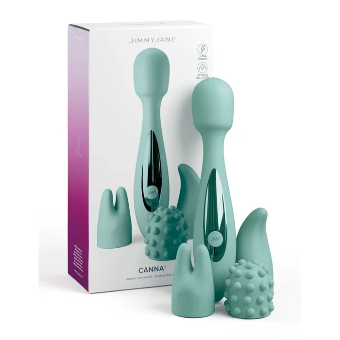 JimmyJane Canna – Teal 21.8 cm Massage Wand with 3 Interchangeable Heads