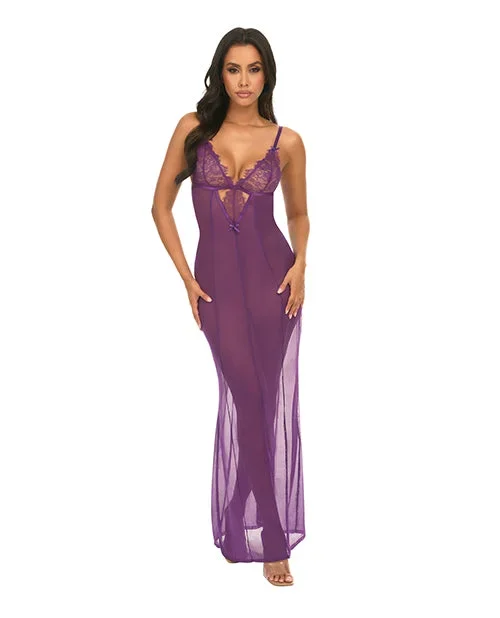 Katana Mesh & Eyelash Lace Gown – Purple S/M