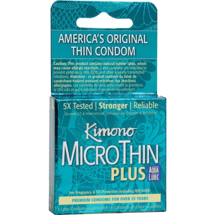 Kimono MicroThin Plus Aqua Lube Premium Lubricated Latex Condoms – 3 pk