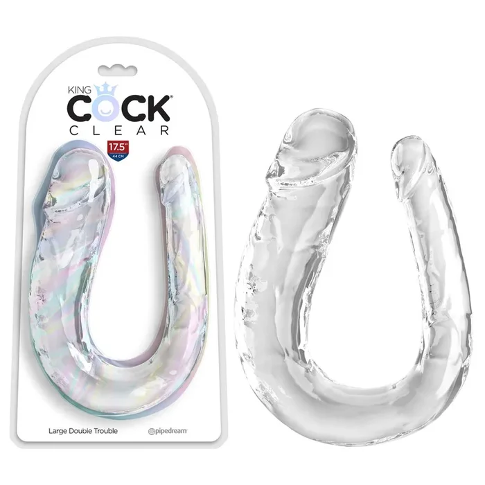 King Cock 17½ inch Double Trouble Dildo – Large Clear