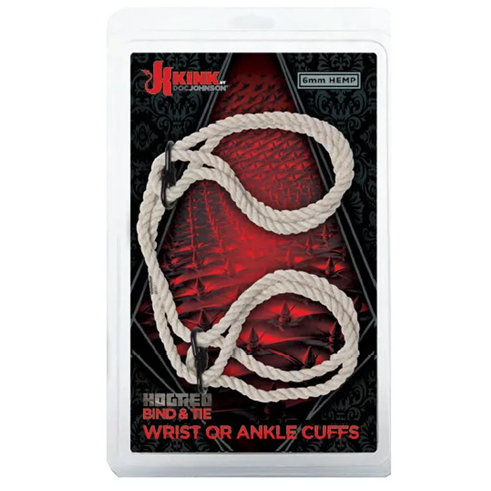 KINK – Hogtied – Bind & Tie – 6mm Hemp Wrist or Ankle Cuffs Natural