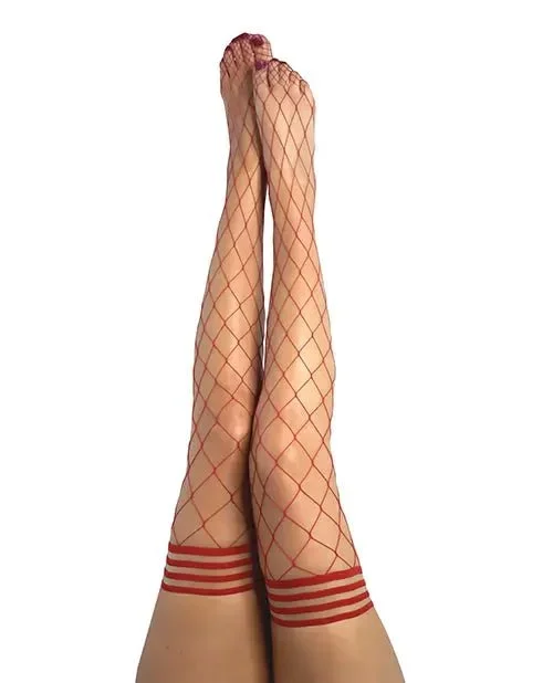 Kix’ies Claudia Large Net Fishnet Thigh Highs – Red