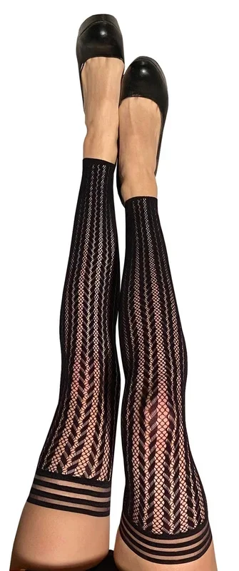 Kix’ies Lindsay Footless Fishnet Black Thigh-High Stockings – Size A/B/C/D