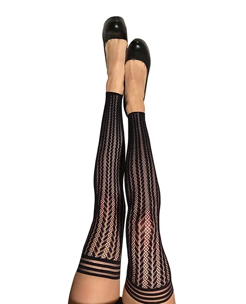 Kix’ies Lindsay Footless Fishnet Stripe Thigh Highs Black A