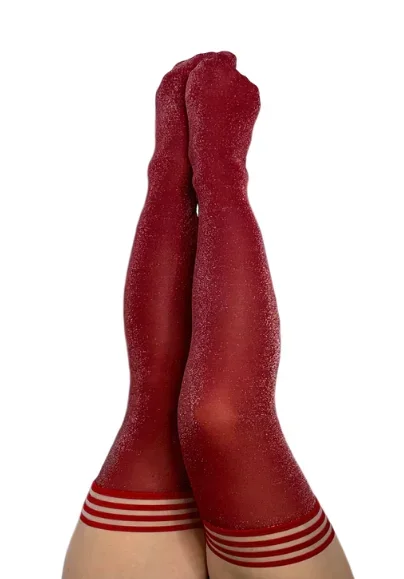 KIXIES HOLLY THIGH HIGH RED SHIMMER