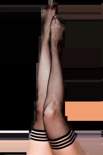 Kixies Sam Black Fishnet Thigh High Tights – Size D