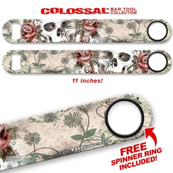 Kolorcoat™ 11″ Long COLOSSAL™ Speed Bottle Opener – Skulls N Roses