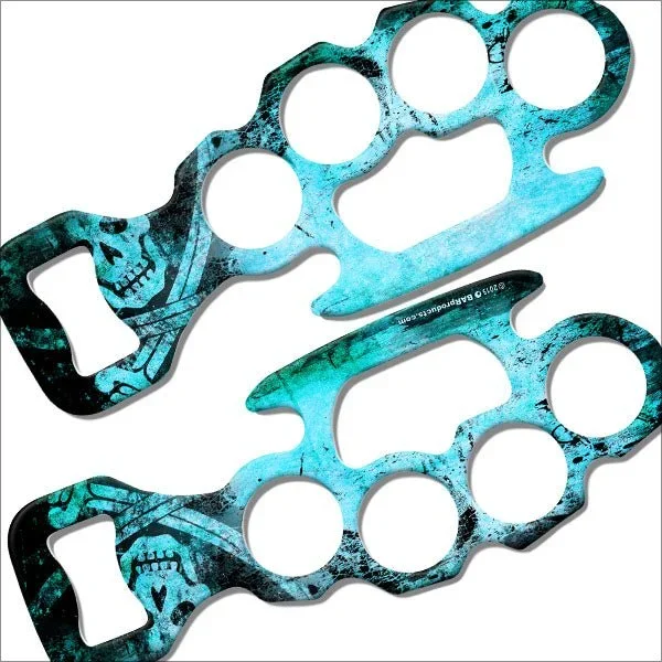 Kolorcoat™ Knuckle Buster Bottle Opener – Grunge Skulls – Blue