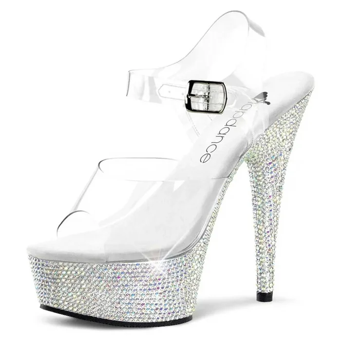 Lapdance Shoes 6 Inch Rhinestone Platform Sandal with Clear Strap