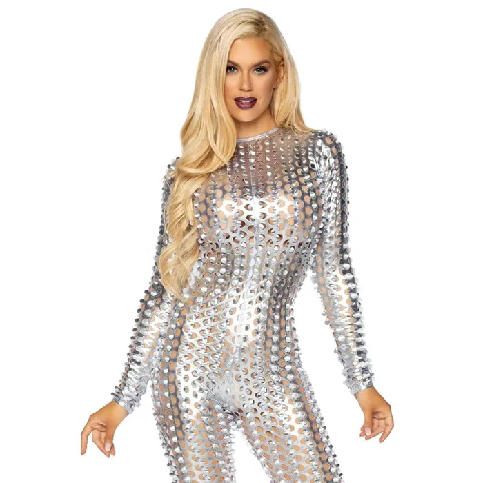 Laser-Cut Metallic Catsuit Silver Large Hanging Poly Bag