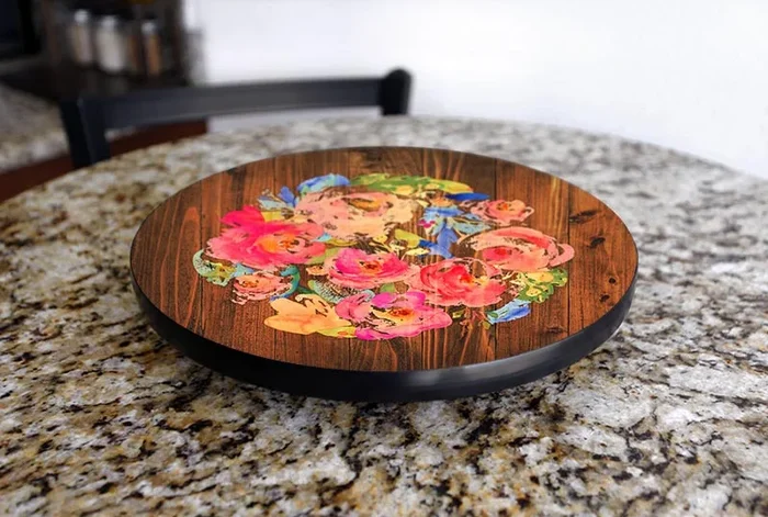 Lazy Susan – WATERCOLOR FLOWERS – 3 Different Sizes – For Kitchen Table Top – Handcrafted in USA