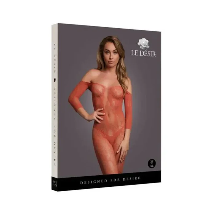 Le Desir Lace Long-sleeved Bodystocking Sunset Glow O/s