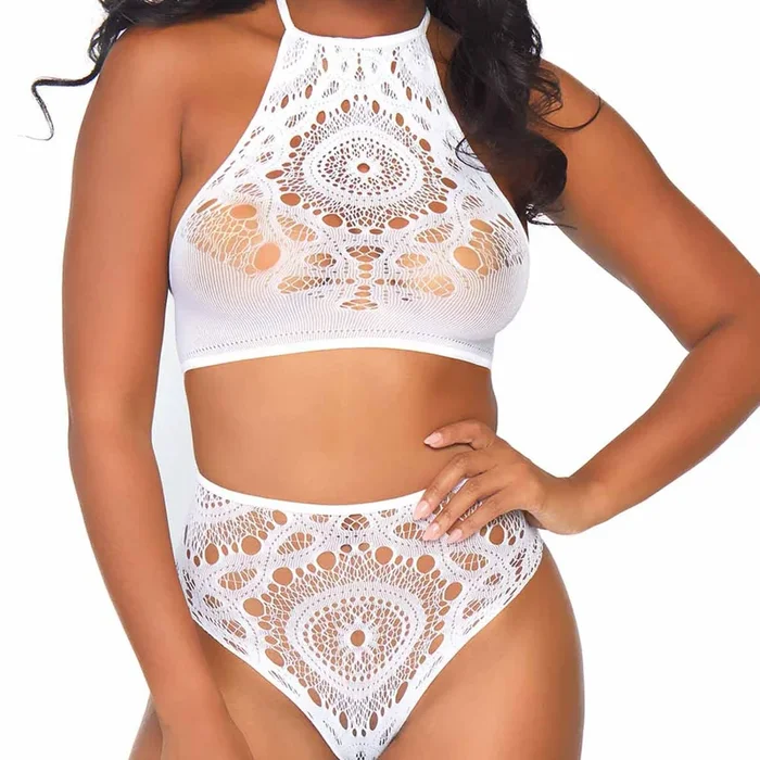 Leg Avenue 2-Piece Lace Crop Top & High-Waisted Panty Set