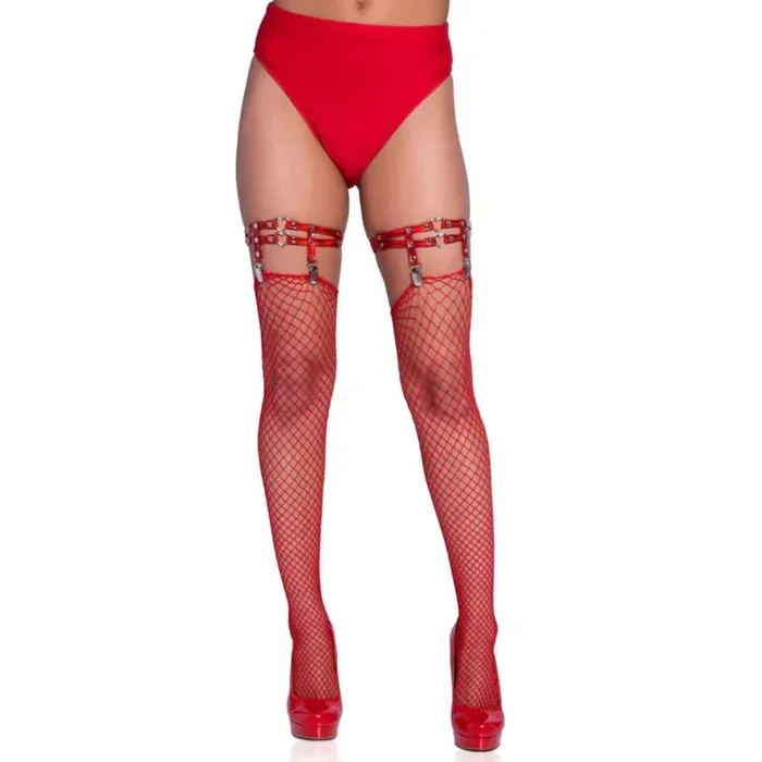 Leg Avenue Studded Thigh High Garter with Mini Hearts Red OS