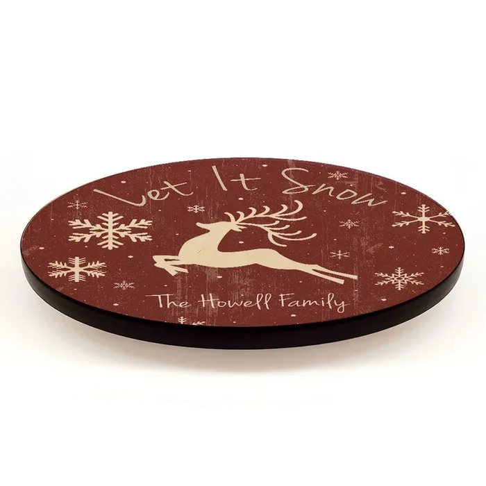 Let it Snow Red Christmas Themed CUSTOMIZABLE Lazy Susan – Size Options – Handcrafted in USA