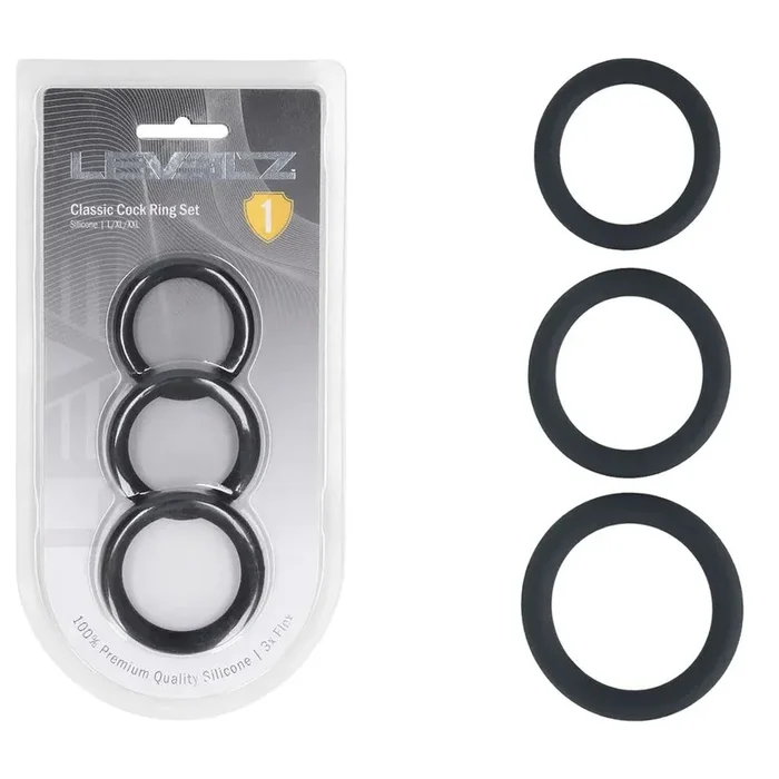 LEVELZ Classic Silicone Cock Ring Set – L/XL/XXL – Cock Rings – Set of 3 Sizes