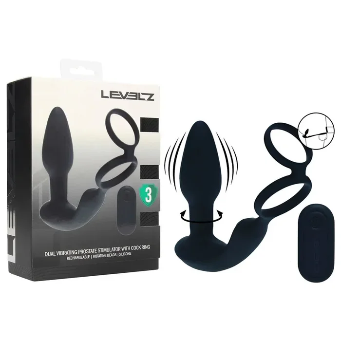 LEVELZ Dual Vibrating Prostate Stimulator with Cock Ring – USB Rechargeable Vibrating Butt Plug with Cock Ring