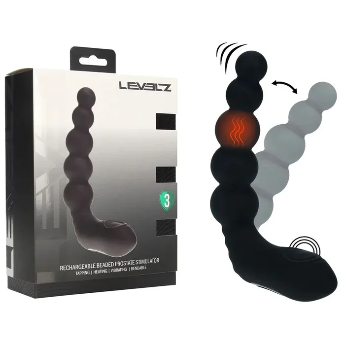 LEVELZ Rechargeable Beaded Prostate Massager – Black USB Rechargeable Heating + Vibrating Prostate Massager