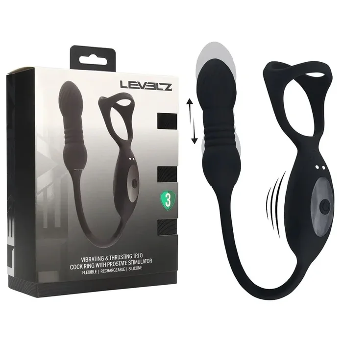 LEVELZ Vibrating & Thrusting TriO Cock Ring with Prostate Stimulator – USB Rechargeable Vibrating Cock Ring with Thrusting Prostate Plug