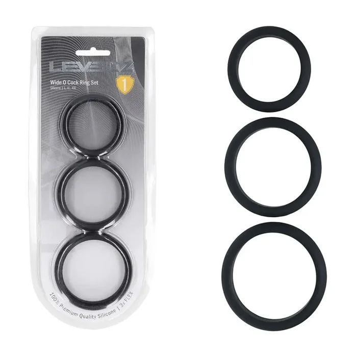 LEVELZ Wide O Silicone Cock Ring Set of 3 – L/XL/2X – Black Cock Rings – Set of 3 Sizes