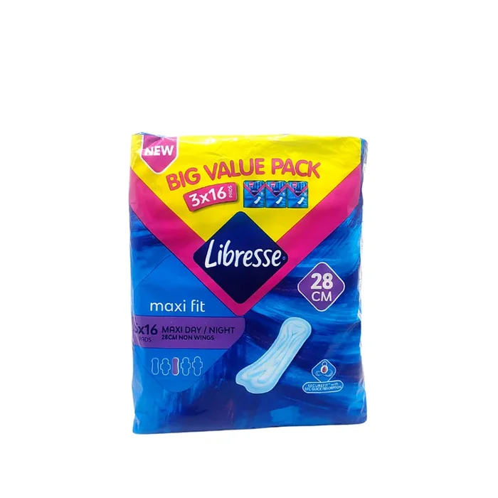 Libresse Feminine Pads Maxi Non Wing 28cm Big Value Pack 3x16s
