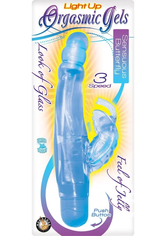 Light Up Orgasmic Gels Sensuous Butterfly Rabbit Vibrator Waterproof Blue 7 Inch