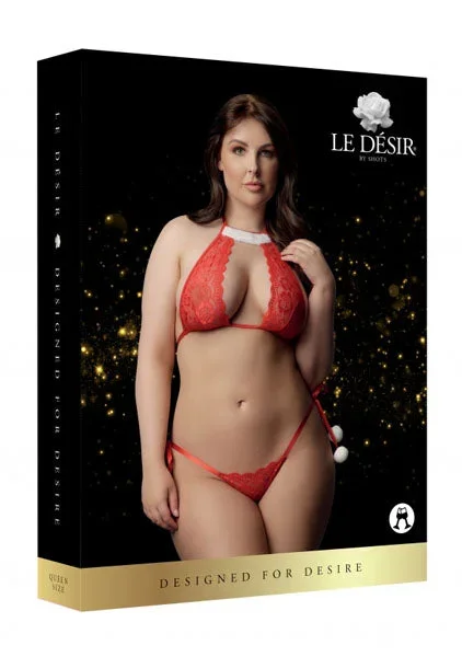 LINGERIE LE DESIR Snow Angel Lace Lingerie Set Red Plus Size