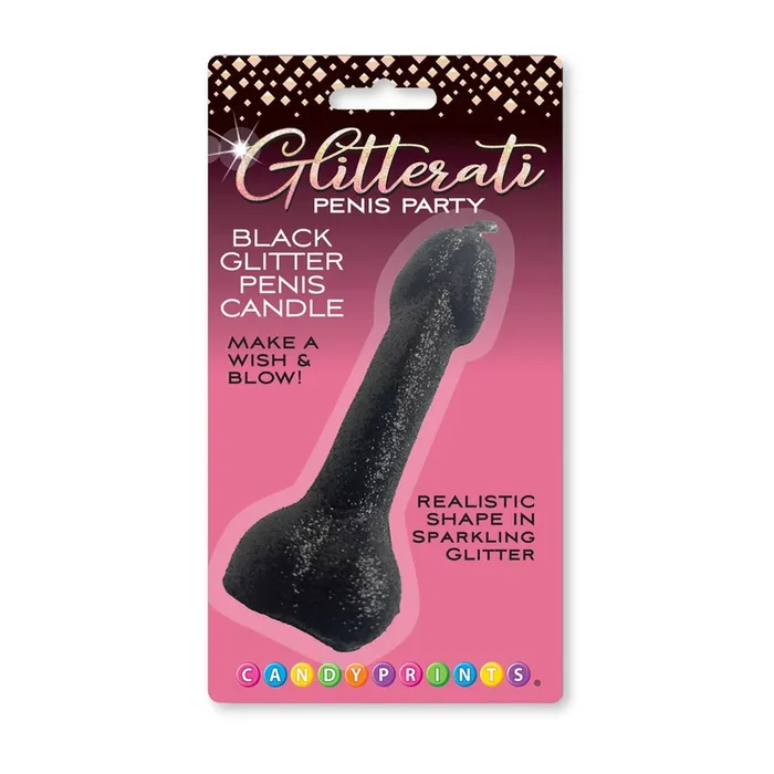 Little Genie | Glitterati Black Glitter Penis Candle – Black 10cm Penis Party Candle