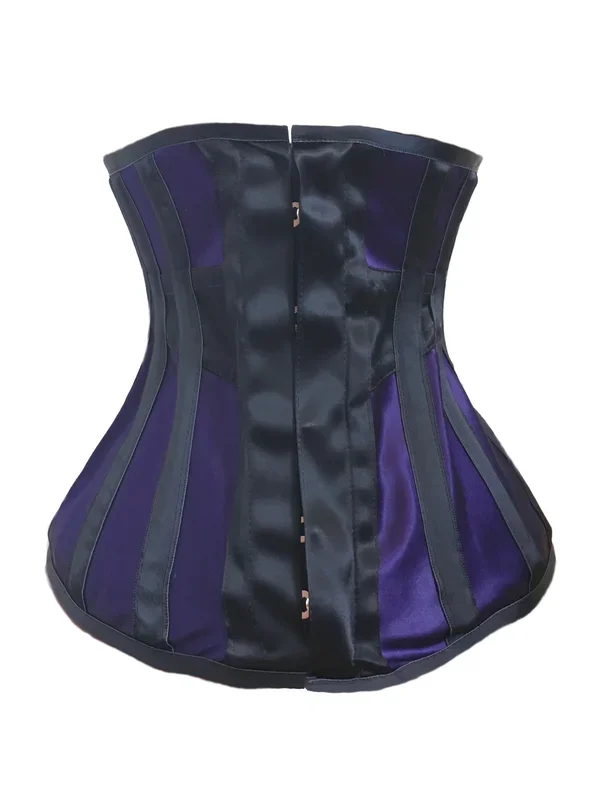 Longline Underbust Corset in Black / Purple Contrast