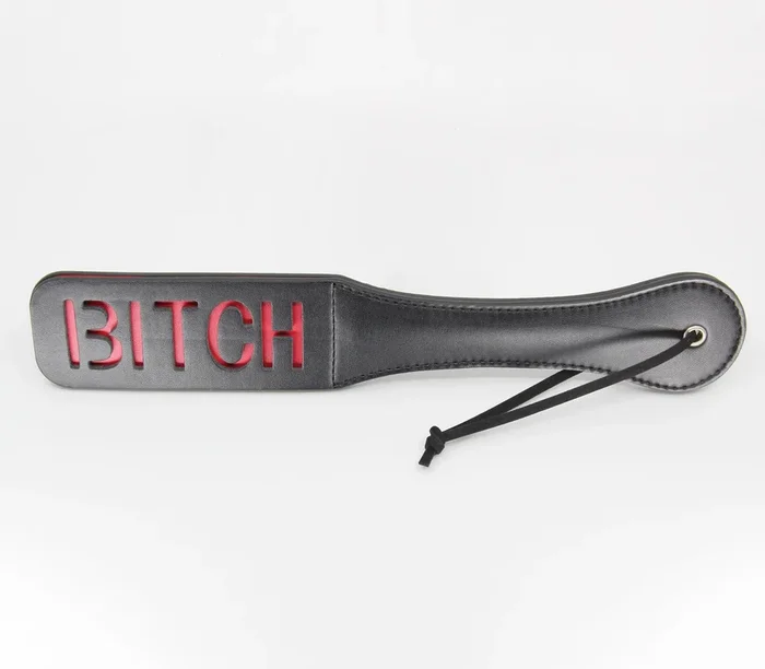 Love In Leather Black Faux Leather Slapper Paddle With ‘Bitch’ Cut Out Design B-PAD04
