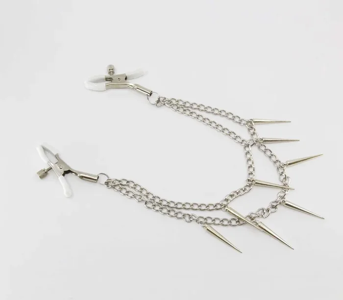 Love In Leather Spiked Chain Nipple Clamps