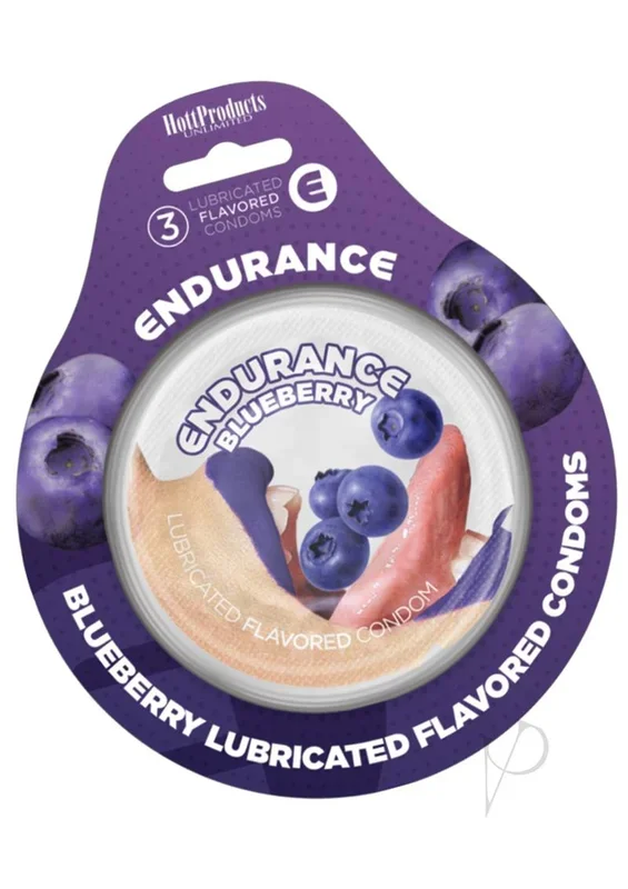 Lubricated Flavored Endurance Condoms 3 Per Pack – Blueberry