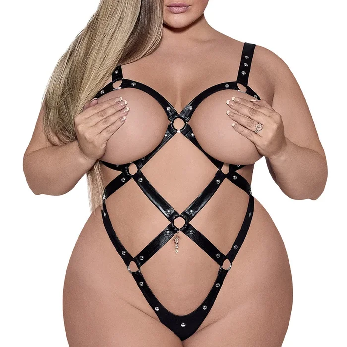 Lust Fetish Contessa Cupless Wet Look Cage Strap Teddy – Curvy