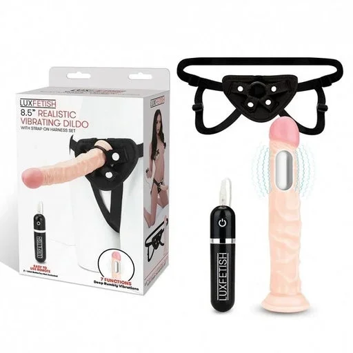Lux Fetish 8.5″ Realistic Vibrating Dildo & Strap-on Harness Set