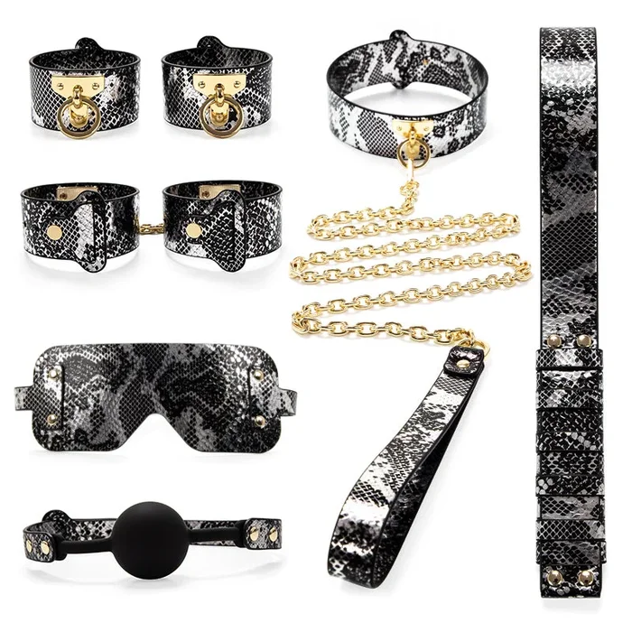 Luxe Bondage Box Set in Black & Silver Snakeskin by Fetish Pleasure Play