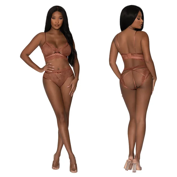 Magic Silk Bralette & Open Back G-Panty – Brown L/XL