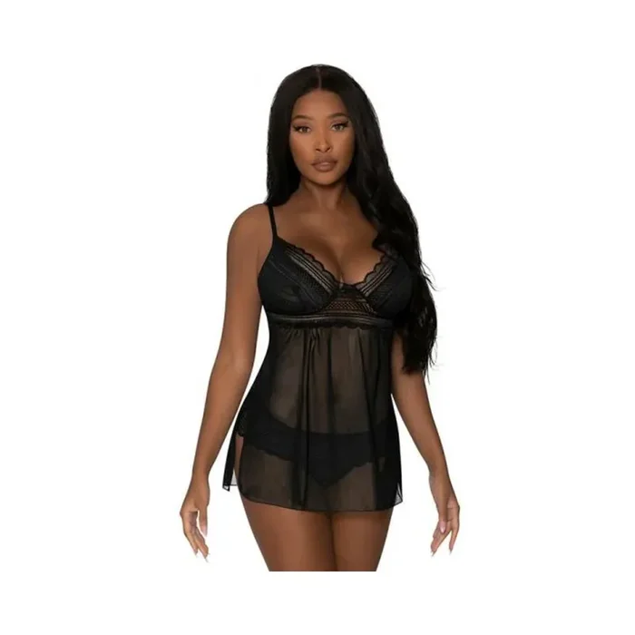 Magic Silk Modern Romance Baby Doll & Thong Black L/xl