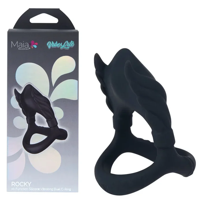 Maia ROCKY – Black – Black USB Rechargeable Vibrating Cock & Balls Ring