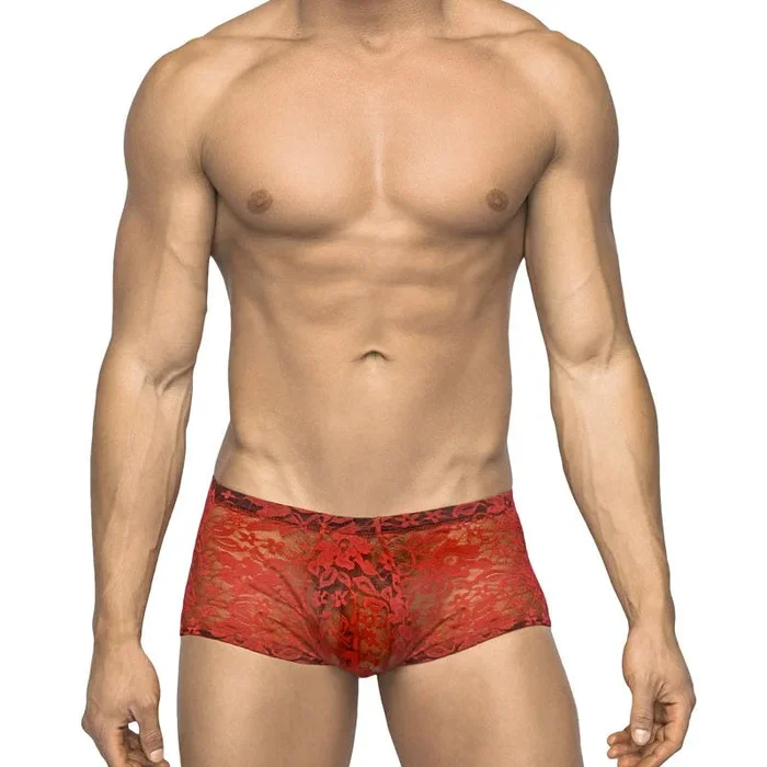 Male Power Lace Mini Short Red Small