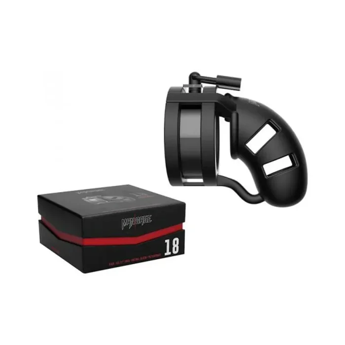 Man Cage Model 18 – Chastity – 3.5″ – Silicone Cage Ballsplitter – Black