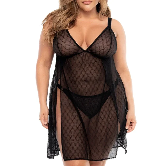 Mapale Side-Split Sheer Diamond Net Mesh Babydoll & Panty – Curvy