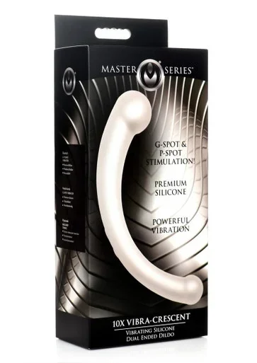 Master Series 10X Vibra-Crescent Rechargeable Silicone Vibrating Dual Ended Dildo – Silver