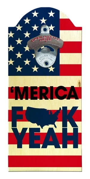 Merica Wooden Bottle Opener with Magnetic Cap Catcher