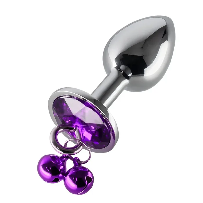 Metal Gem Butt Plug With Bells & Chain Leash – Small